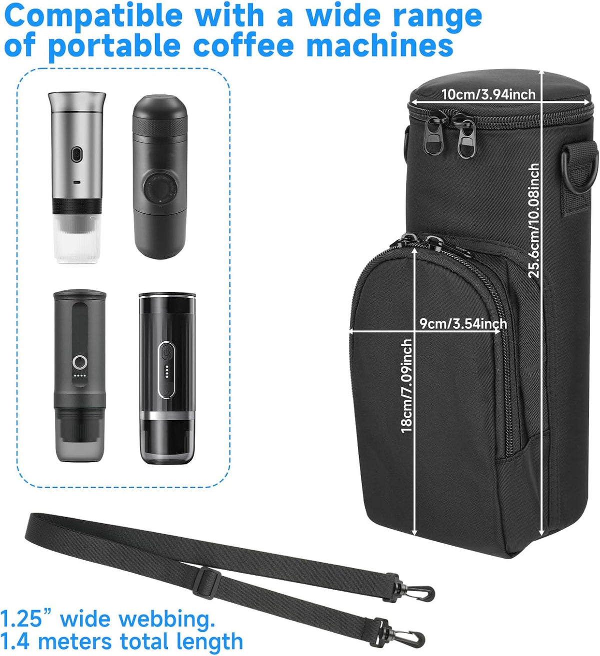 Portable Espresso Maker Carry Bag, Storage Case for Coffee Maker Mini Espresso Machine, Travel Coffee Maker Organizer Pouch with Capsule Storage Bag for RV Camping Car /Adjustable Shoulder Strap