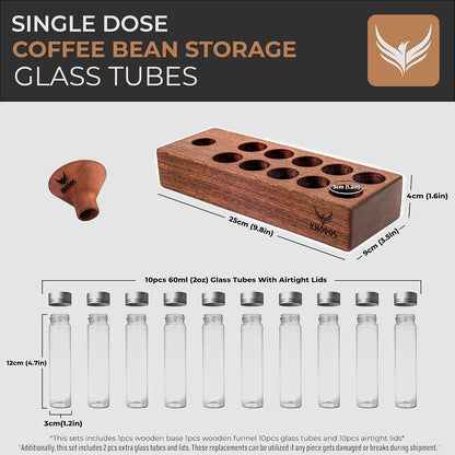 Espresso Accessories Set – 10 Single Dose Bean Storage Tubes with Stand & Funnel, Ceramic Dosing Cup with RDT Spray, Smart Digital Espresso Scale with Timer