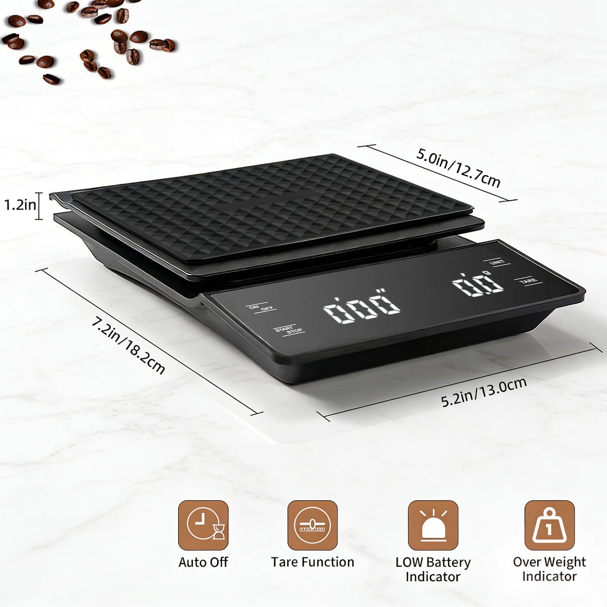 Coffee Scale with Timer, 3Kg/0.1G High Precision Espresso Scale, Digital Kitchen Scale for Espresso and Pour-Over Coffee (Batteries Included)
