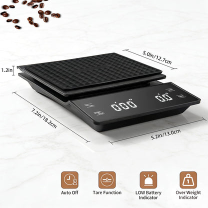 Coffee Scale with Timer, 3Kg/0.1G High Precision Espresso Scale, Digital Kitchen Scale for Espresso and Pour-Over Coffee (Batteries Included)