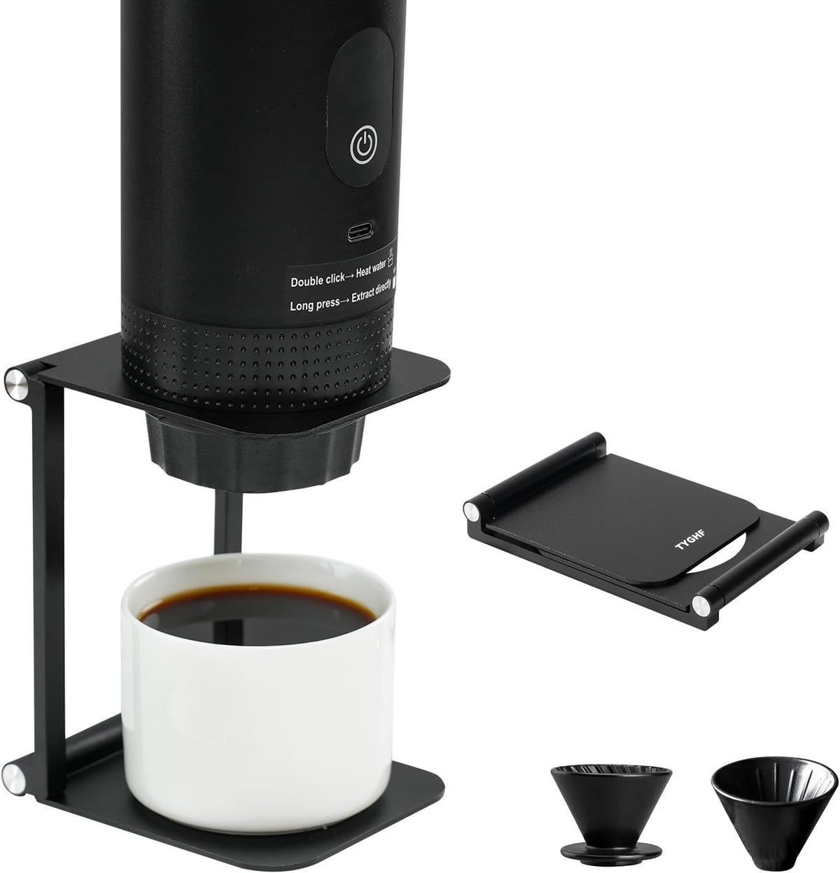Pour over Coffee Maker Stand,Foldable Portable Electric Espresso Machine Stand for Outin,Holder for Coffee Grinder,Universal Dripper,V60 Dripper,Travel Coffee Maker, Press Square&Black