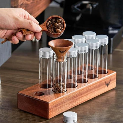 Espresso Accessories Set – 10 Single Dose Bean Storage Tubes with Stand & Funnel, Ceramic Dosing Cup with RDT Spray, Smart Digital Espresso Scale with Timer