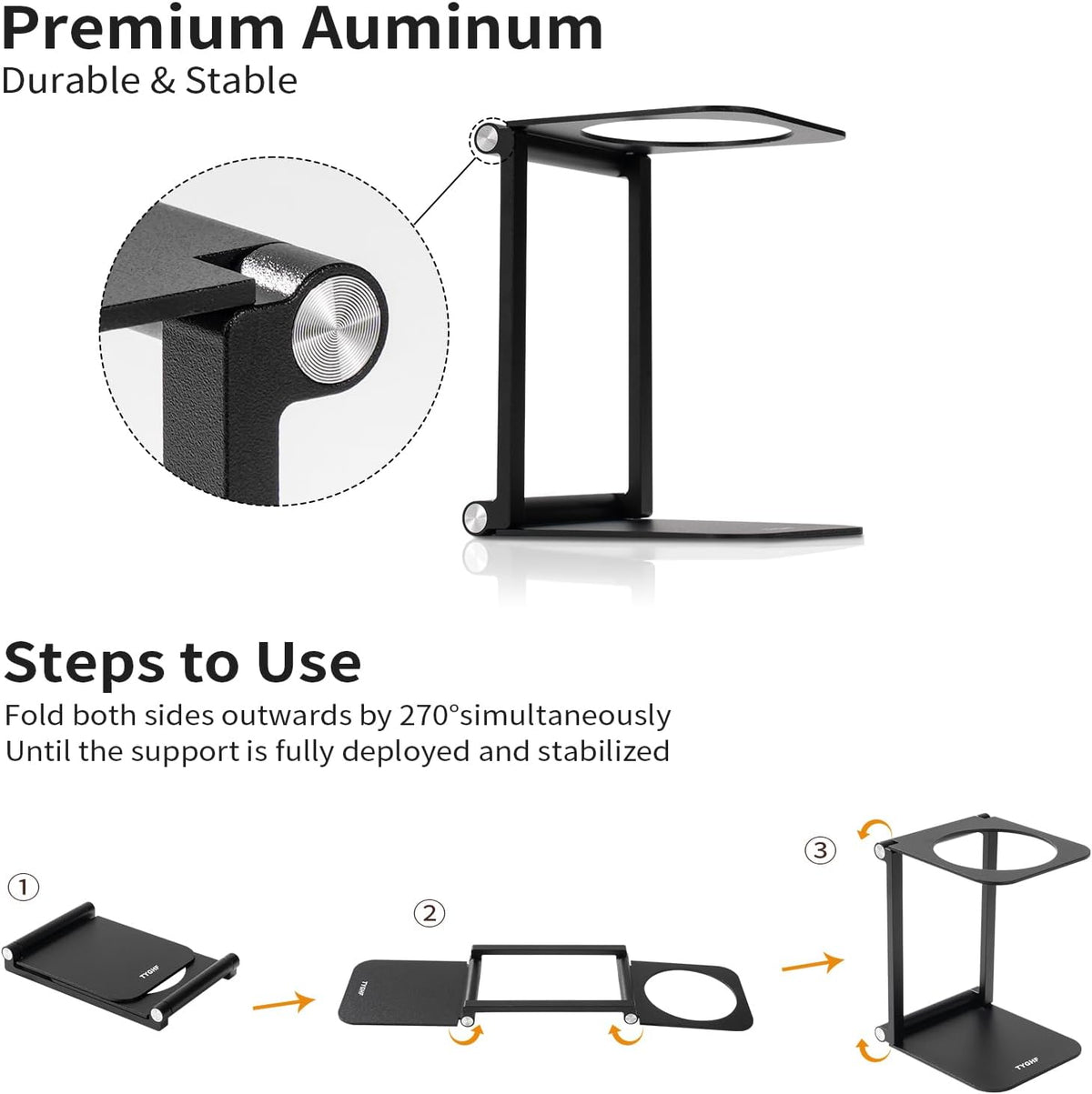 Pour over Coffee Maker Stand,Foldable Portable Electric Espresso Machine Stand for Outin,Holder for Coffee Grinder,Universal Dripper,V60 Dripper,Travel Coffee Maker, Press Square&Black