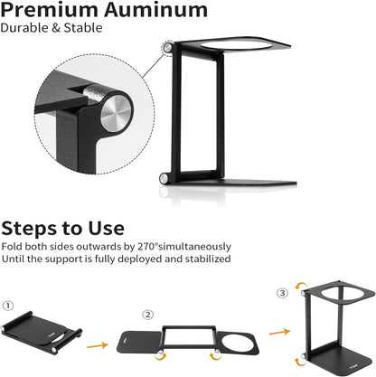 Pour over Coffee Maker Stand,Foldable Portable Electric Espresso Machine Stand for Outin,Holder for Coffee Grinder,Universal Dripper,V60 Dripper,Travel Coffee Maker, Press Square&Black