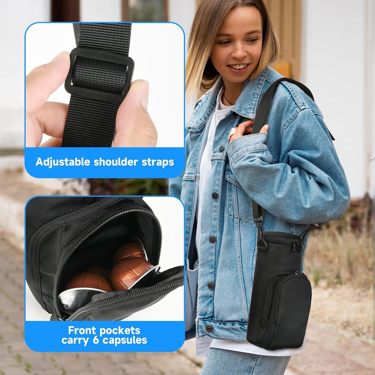 Portable Espresso Maker Carry Bag, Storage Case for Coffee Maker Mini Espresso Machine, Travel Coffee Maker Organizer Pouch with Capsule Storage Bag for RV Camping Car /Adjustable Shoulder Strap