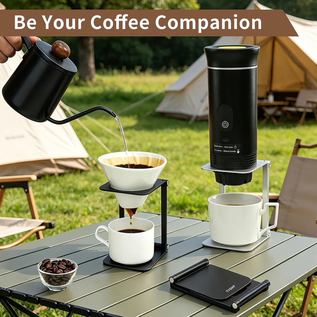 Pour over Coffee Maker Stand,Foldable Portable Electric Espresso Machine Stand for Outin,Holder for Coffee Grinder,Universal Dripper,V60 Dripper,Travel Coffee Maker, Press Square&Black