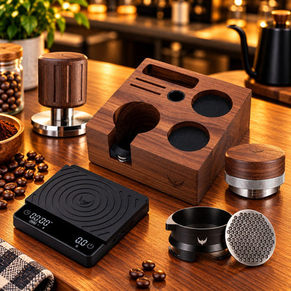 Walnut espresso tamping station